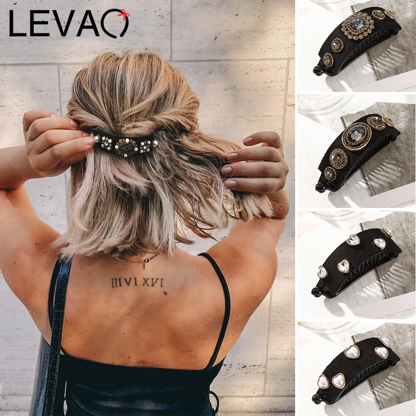 Retro Rhinestone Flocking Hair Clip Women's Back Of The Head Duckbill Clip Elegant Accessory Headband Hair Clip Hair Accessories