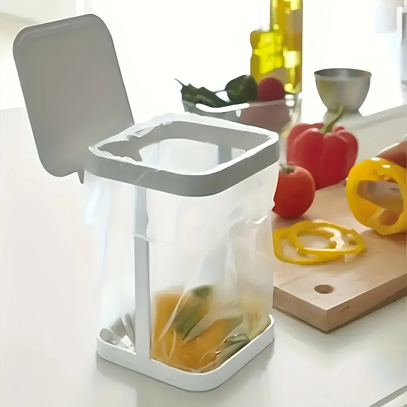 Foldable Desktop Foldable Trash Bag Holder - Kitchen Countertop Garbage Bag Stand & Organizer Office Trash Can with Lid