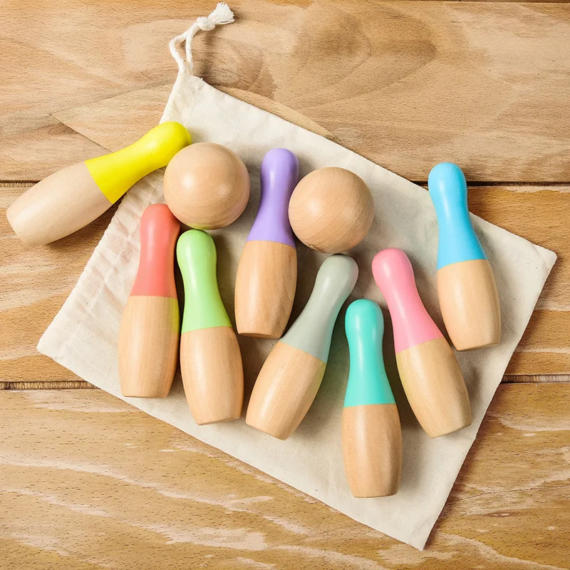 Wooden Bowling 10pcs Bottles Toys for Kids