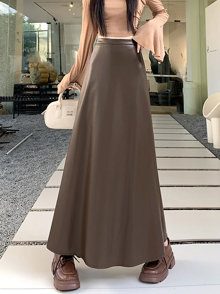 

Choco High Waist Slim A-Line Skirt Women's Spring New Hanging Sense Pu Leather Skirt Slimming Long Skirt Ele Sle