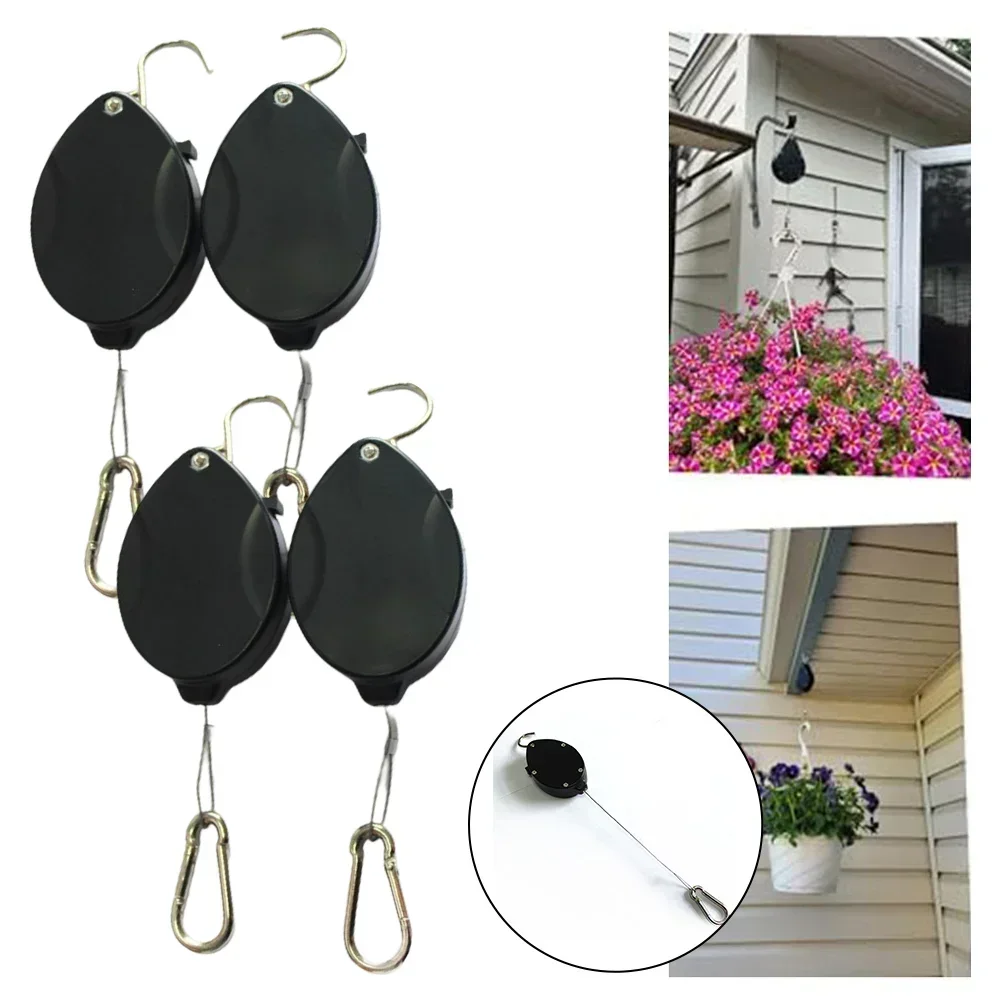 

4Pcs Retractable Hanging Baskets Pulley Adjustable Potted Plants Hanger Telescopic Flowerpot Hook For Garden Hanging Plant