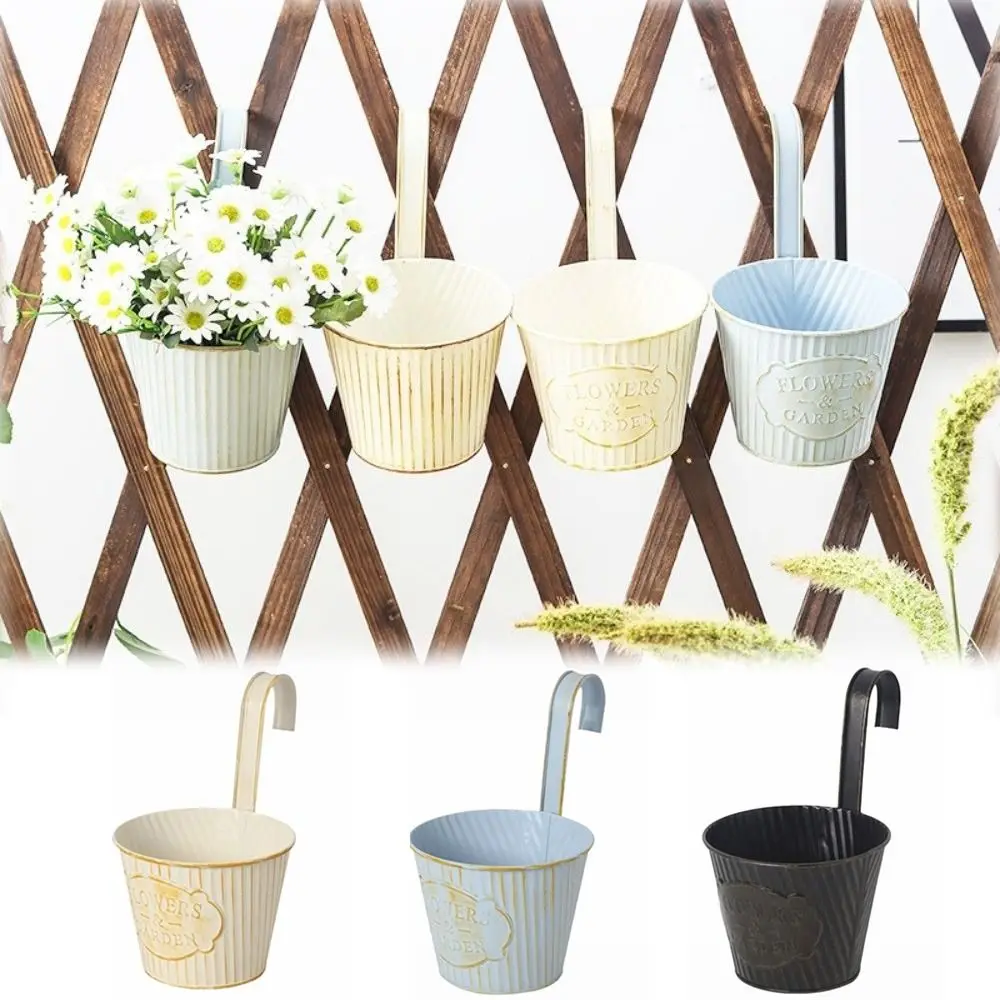 Metal Hanging Flower Pots with Hooks Wall Mounted Hanging Planter Drainable Railing Flower Planter Outdoor Garden