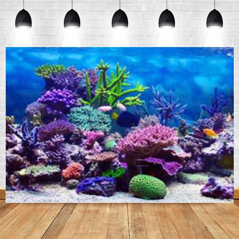 Underwater World Seabed Backdrop Ocean Undersea Shark Fish Coral Baby Birthday Party Decor Photography Background Photo Studio