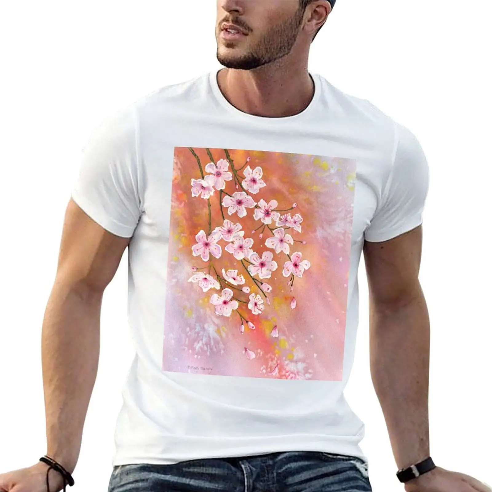 Cherry Blossoms Flowers T-Shirt Casual Trendy Streetwear Tee Shirt