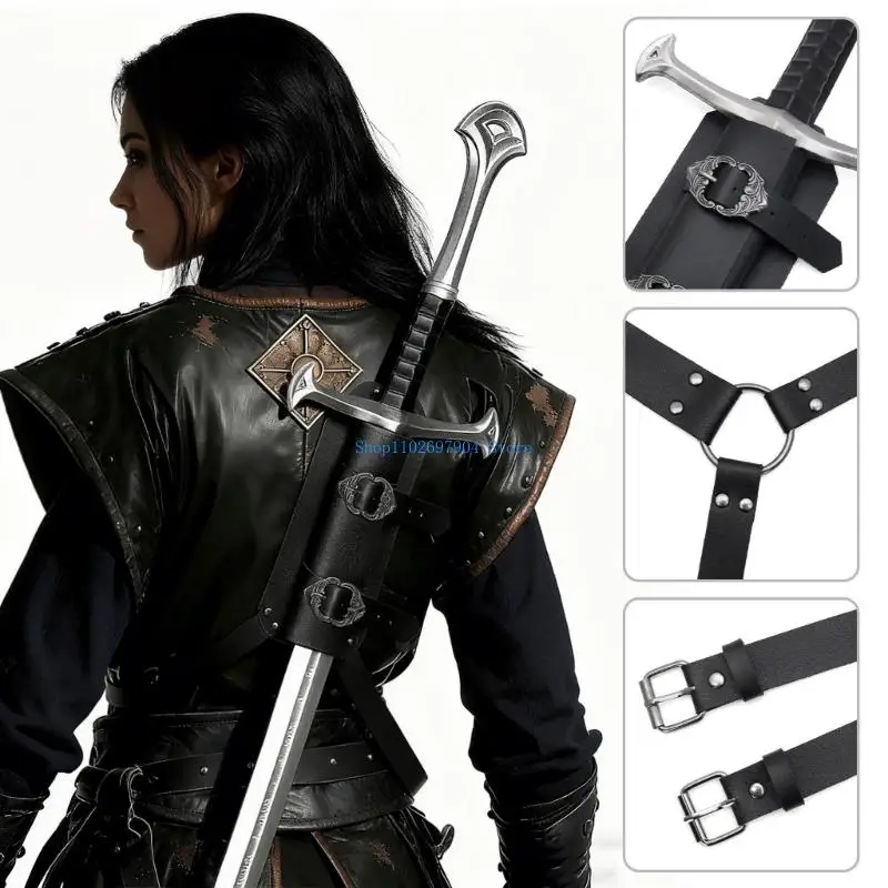 N7YF القرون الوسطى الجلود الظهر السيوف الكتف الضفادع قابل للتعديل الجلود غمد الحافظات عصر النهضة المحارب زي التبعي
