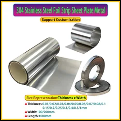 304 Stainless Steel Foil Strip Steel Foil Roll Metal Width 100mm 200mm Thin Plate Thick 0.01-1mm Length1000mm