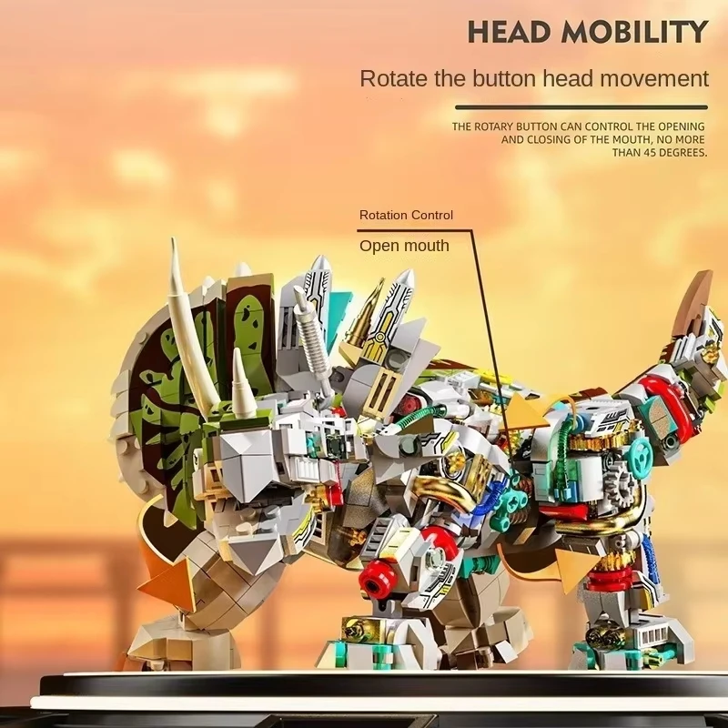 Building block semi-mechanical dinosaur assembling science teaching children's building block toy model  1388 pcs