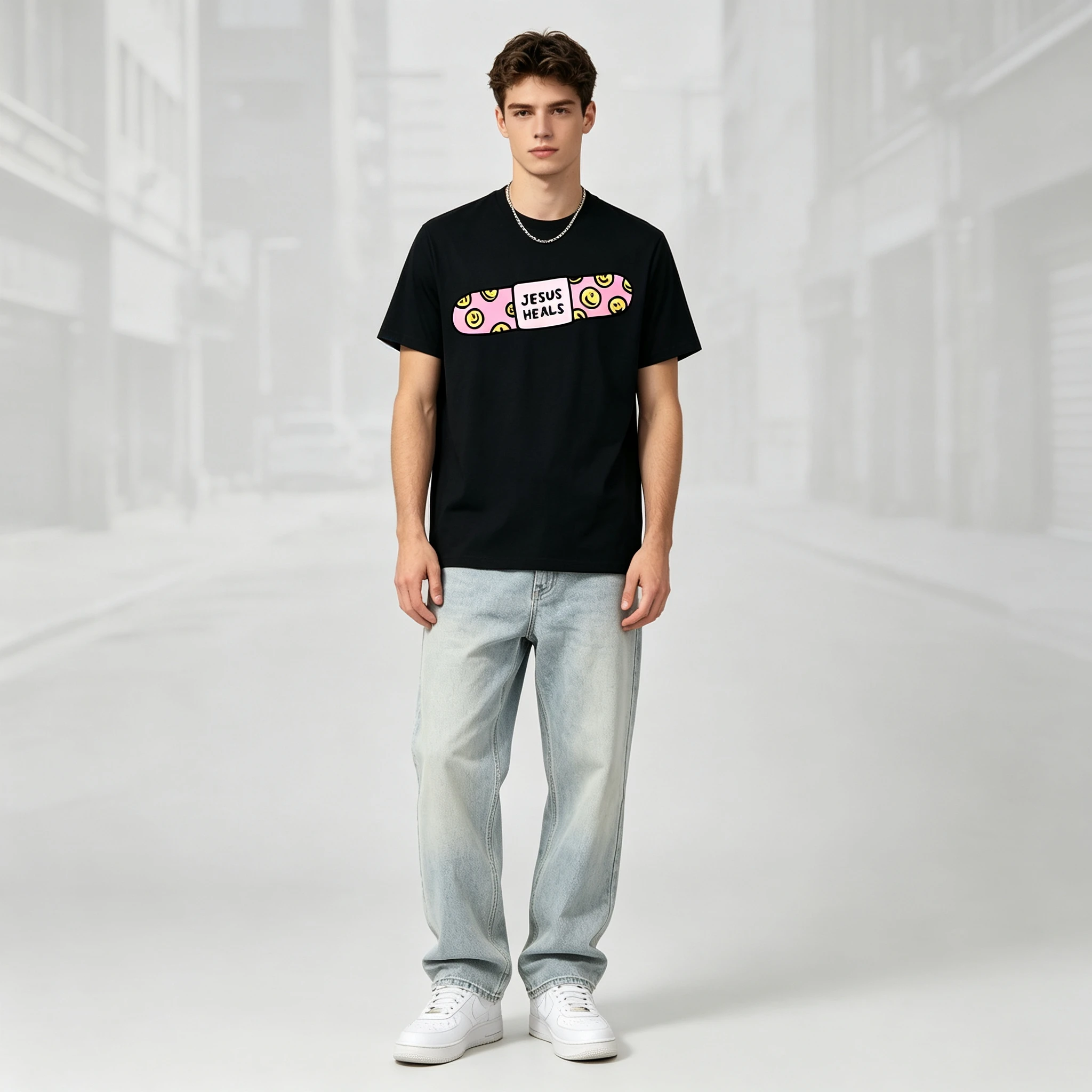 Men's T-shirt Autumn Jesus Heals Religion Graphic Men's Solid Color Cotton T-shirt Short Sleeve T-shirt Man Casual T-shirt