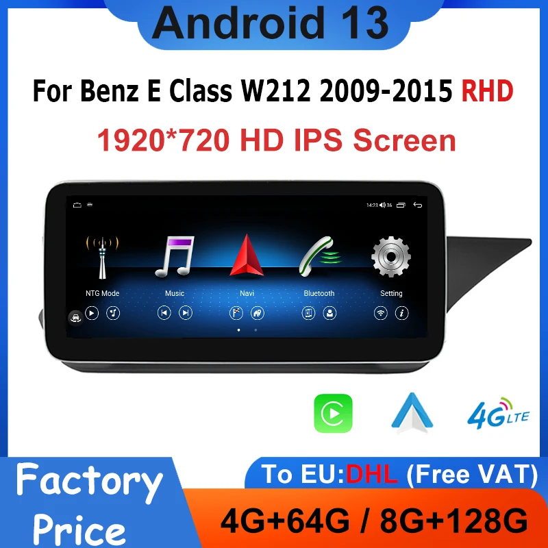 

GPS Stereo Video CarPlay 4G 12.5" Andriod 13 Auto Radio For Mercedes Benz E Class W212 2009-2015 RHD Car Multimedia Player 8Core