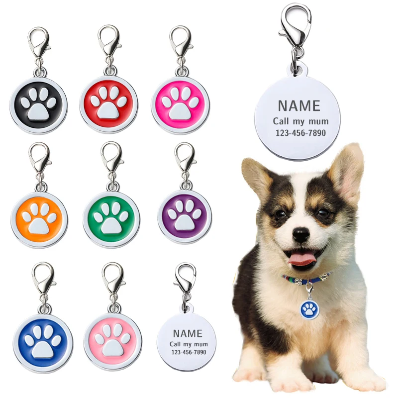 Customizable Dog Collar Address Tags for Dogs Medal with Engraving Name Kitten Puppy Accessories Personalized Cat Necklace Chain