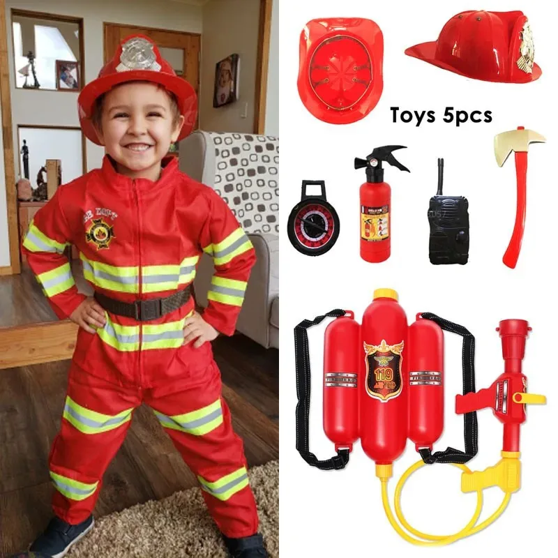 Halloween Feuerwehrmann Cosplay Kostüm für Kinder Erwachsene Jungen Mädchen Karneval Party S-Sam Feuerwehrmann Uniform Spielzeug Outfits Arbeitskleidung