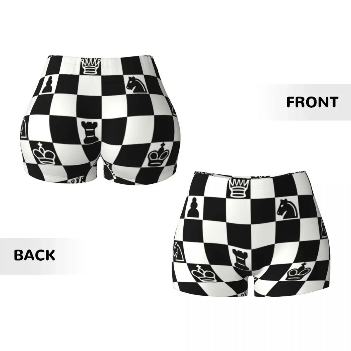 Custom Fashion Chess Biker Running Gym Shorts Women's Chessboard Game Athletic Workout Yoga Shorts