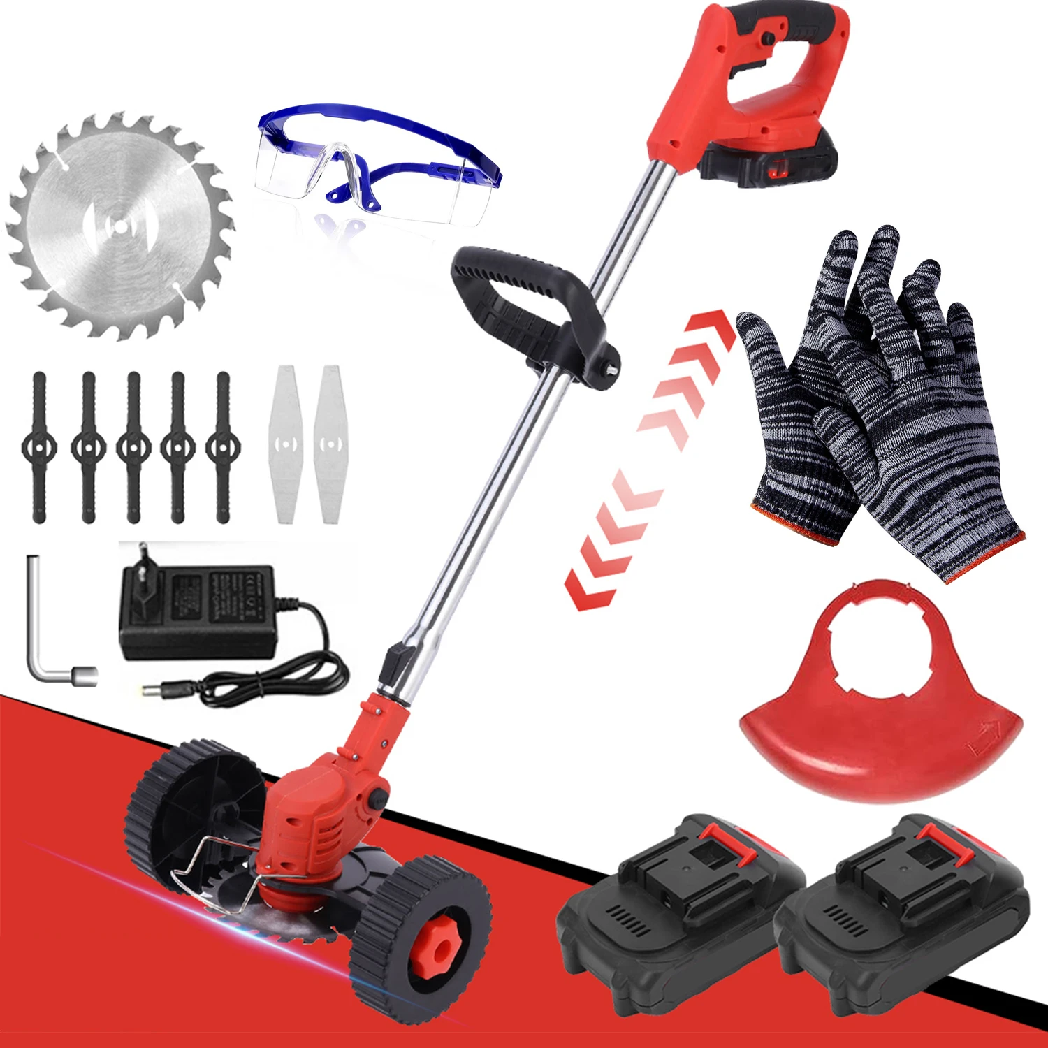 Taille-haie électrique sans fil 650W avec 3 lames (plastique/acier inoxydable/scie circulaire) et 2 batteries 2000mAh, outil de jardinage télescopique pour l'entretien des pelouses, des cours et des aménagements paysagers