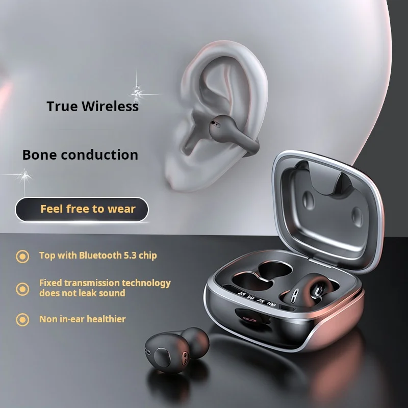 Bluetooth headset JX80 bilateral stereo bone conduction clip ear-type with spray code noise reduction private model large power