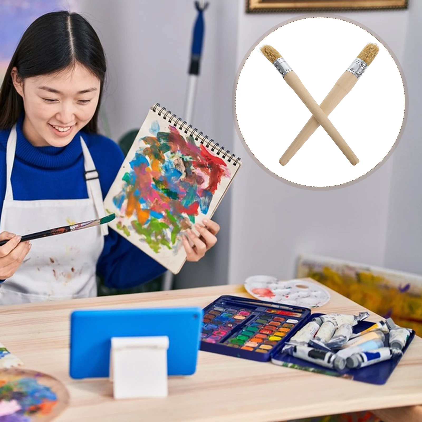 

Paint Brush Round Chalk Brushes Varnish Stencil Painting Walls Long Handled Crafts Furniture Wax Watercolor Detail
