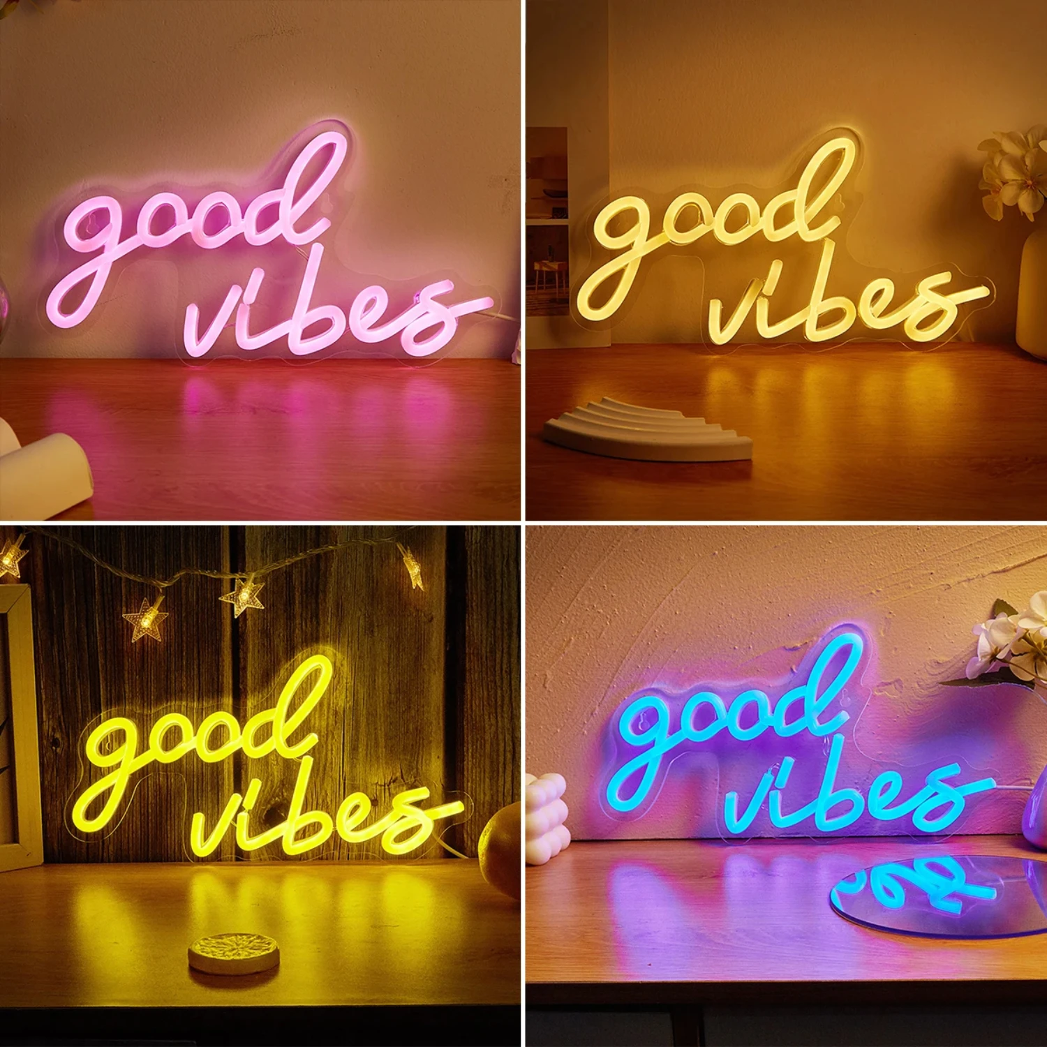 Chi-buy LED Neon Good Vibes USB Powered Neon Signs Night Light 3D Wall Art & Game Room Bedroom Living Room Decor Lamp Signs Gym
