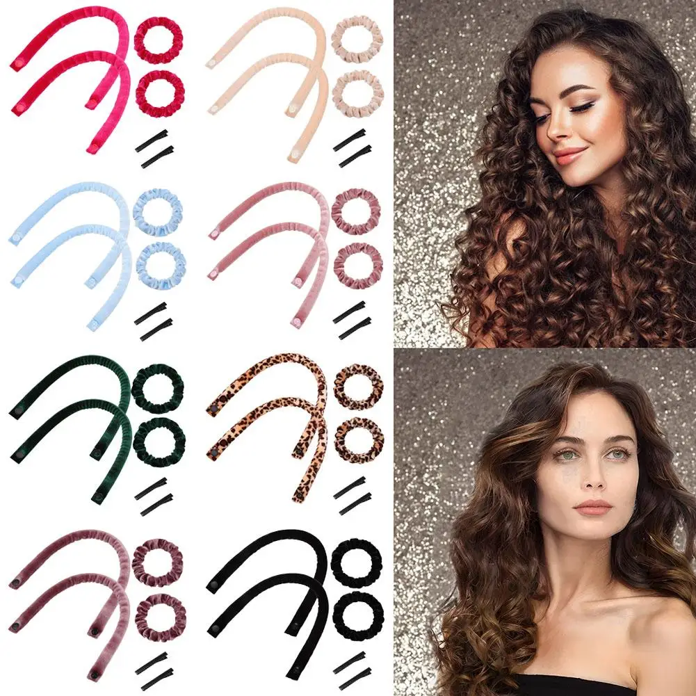 6PCS Heatless Curling Rod Headband Set Soft Hair Curlers No Heat Hair Rollers Sleeping Lazy Curls Flexi Rods Hair Styling Tools