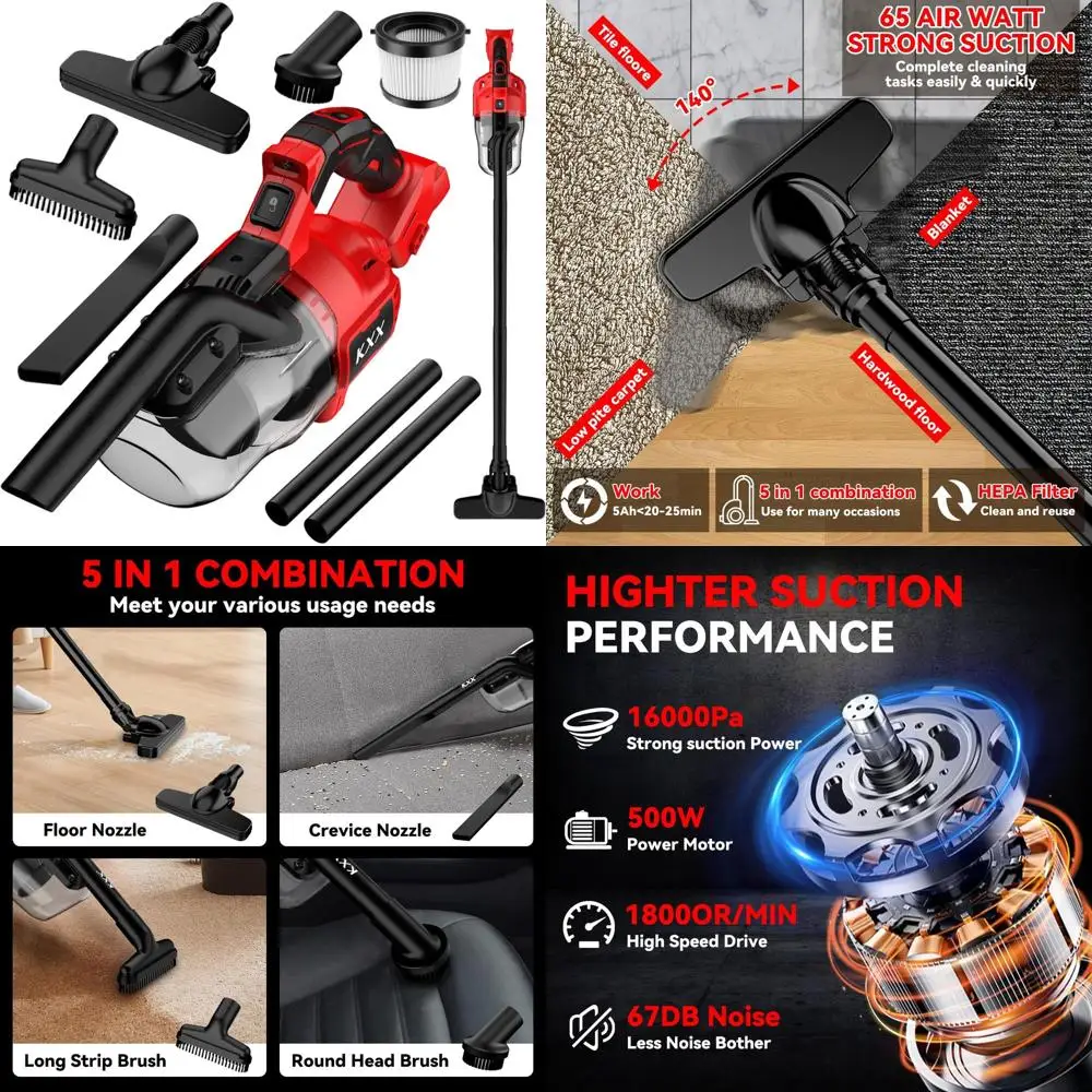 

5-in-1 500W Portable Handheld Electric Vacuum Cleaner with HEPA Filtration for Home, Car, and More