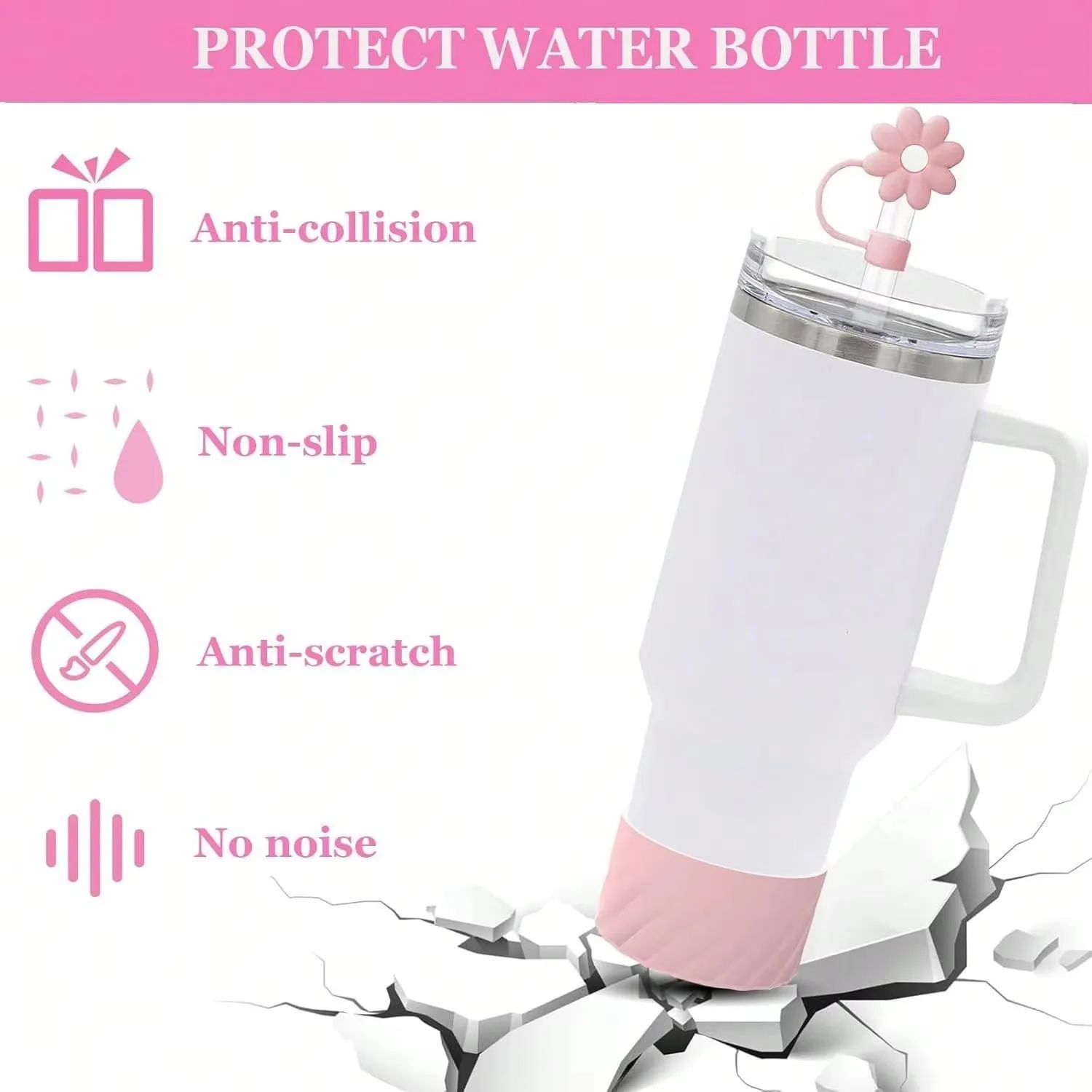 2Pcs Flower Straw Covers 3Pcs Silicone Spill Proof Stopper For 40oz Tumbler With Lid Handle Compatible for Stanley Accessories