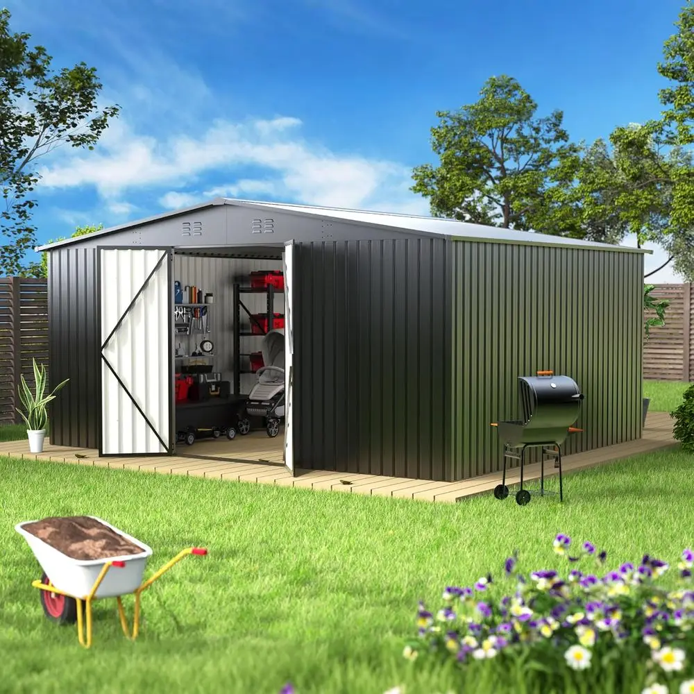 Durable 12x14 Steel Shed: Weatherproof Outdoor Storage for Tools, Bikes, and More