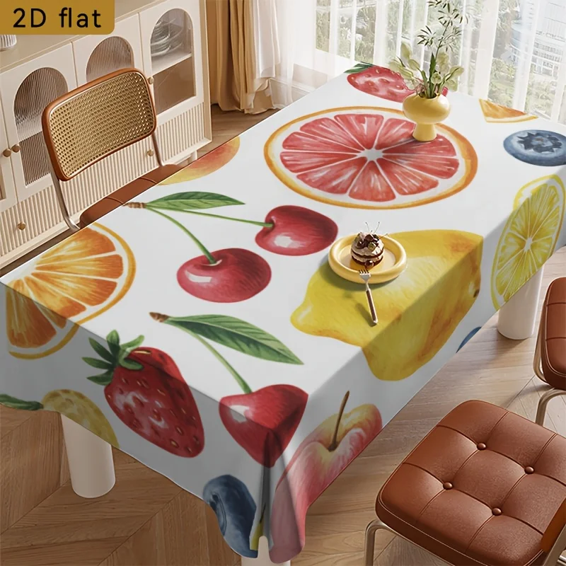 Tablecloth 2D flat 1-piece product Rectangular party tablecloth Fresh watercolor mixed fruit pattern Kitchen indoor activityxzj