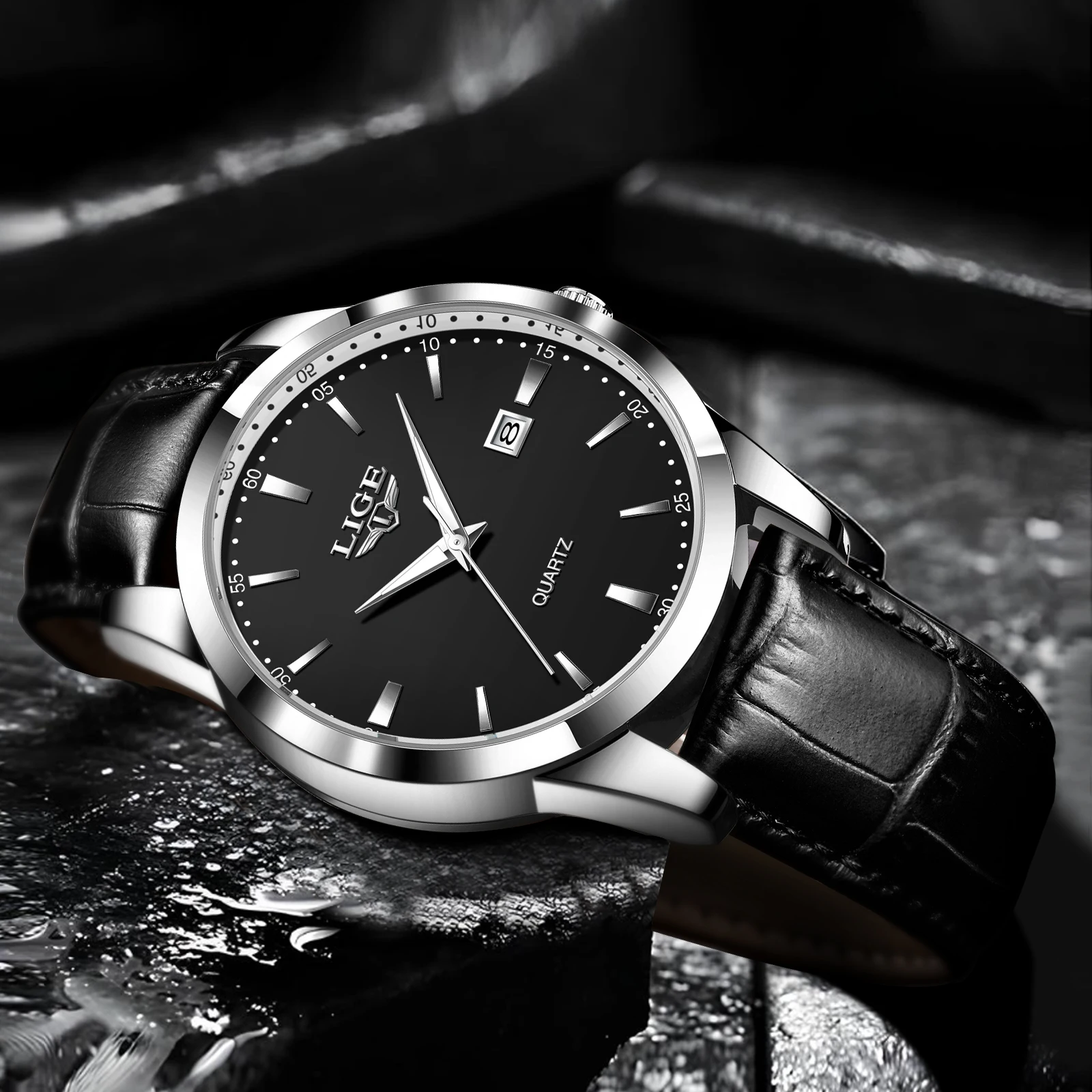 LIGE Outdoor Fashion Quartz Man Watch Classic Leather Strap Luxury Calendar Luminous Waterproof Casual Sport Watches for Men+Box