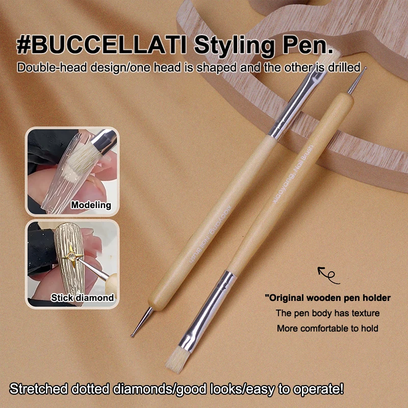 Nail Point Drill Pen Wooden Pen Bar Stirring Nail Polish Draw Five Petals Flower Polka Dot Double Head Stainless Bar Pen