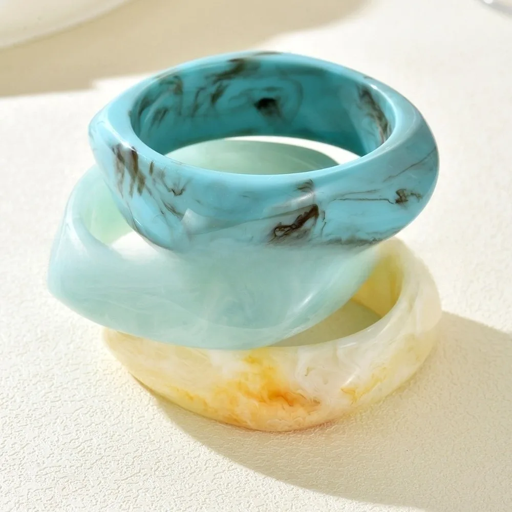 3/4 Pcs Punk Irregular Resin Bracelet Thickened Wide Exaggerated Chunky Bangles Marbling Geometric Cuff Bracelet Set Jewelry