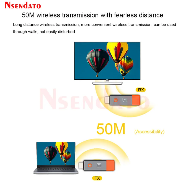 50M 무선 HDMI 비디오 송수신기 1080P 무선 HDMI 디스플레이 TV 스틱 어댑터 (PS4 카메라 PC에서 TV 프로젝터로 연결) 썸네일 5
