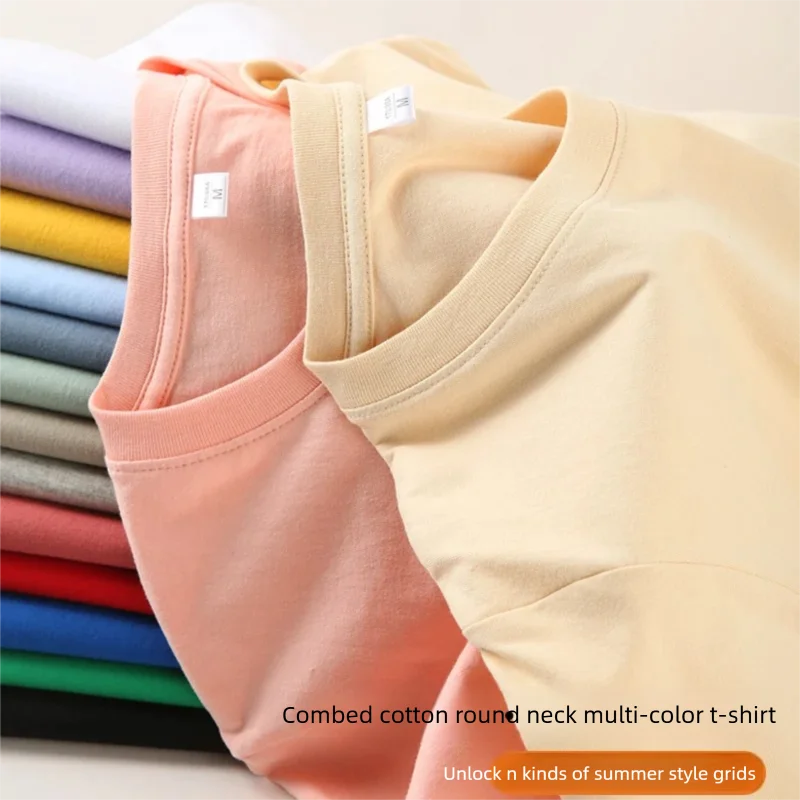 180G Pure Cotton Thin Short Sleeved Men's Women's Youthful  Simple Basic Top Youth Couple Outfit Team Outfit Can be Printed