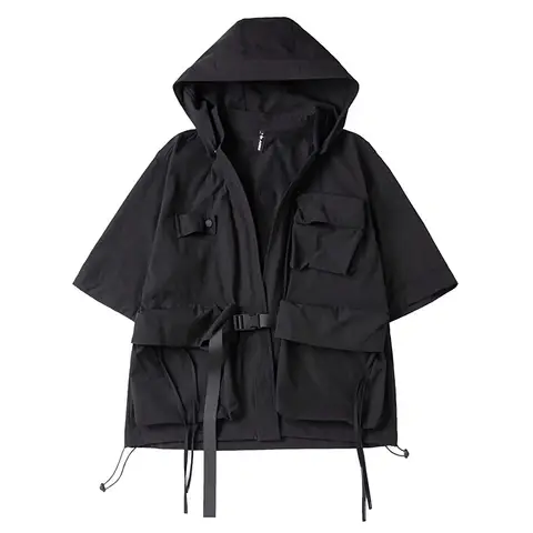 Good Quality Japanese Fashion Kimono Cardigan Man Woman Ribbon Belt Buckle Techwear Hooded Jackets Outdoor Casual Coat