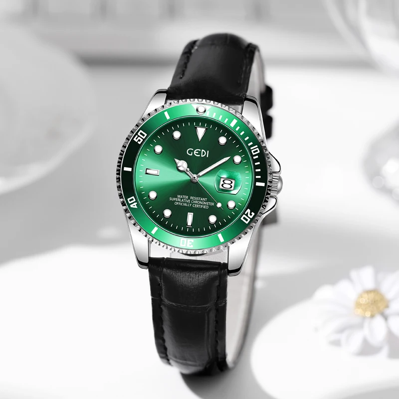 

Men's watch genuine leather bamboo pattern high-value watch calendar luminous high-end couple watch