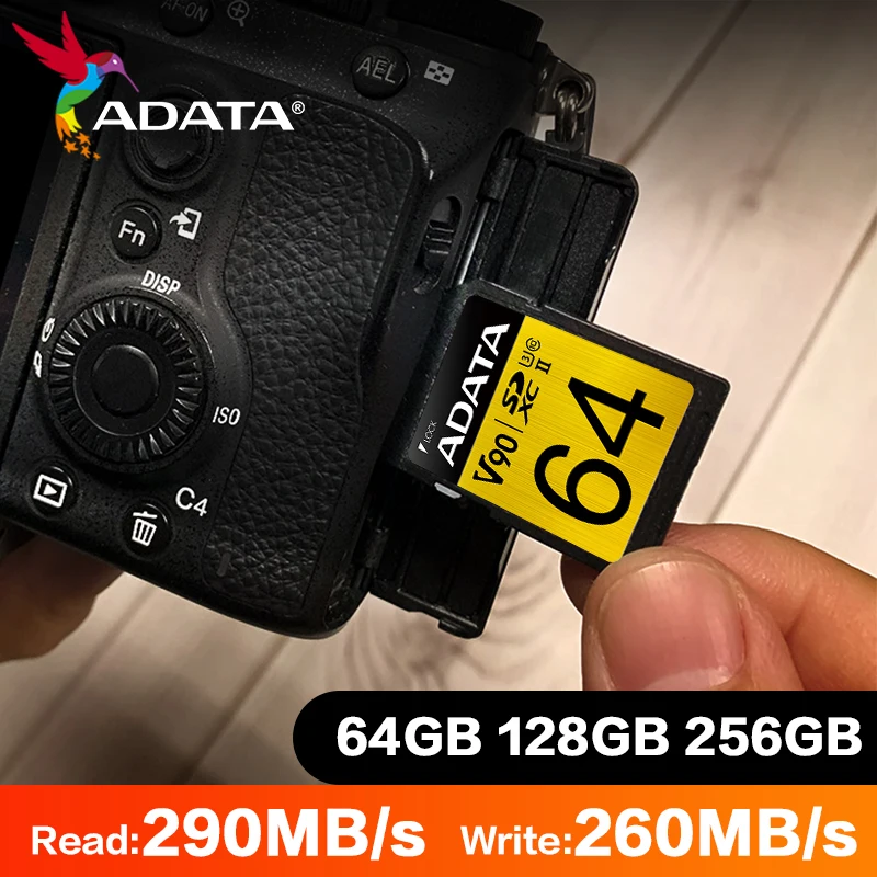 Tarjeta de Memoria Profesional ADATA Premier ONE SDXC U3 V90 Clase 10, 64GB 128GB, Lectura de hasta 290MB/S, Tarjeta SD 8K para Cámara, 100% Original