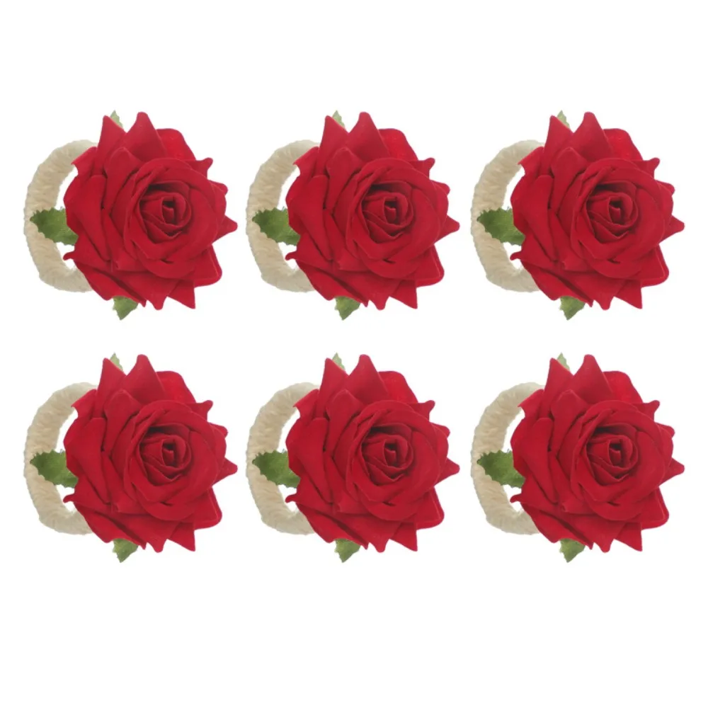 

6Pcs Plastic Artificial Flowers Napkin Ring Romance Elegant Faux Rose Napkin Holder Handmade Fake Peony Serviette Buckles