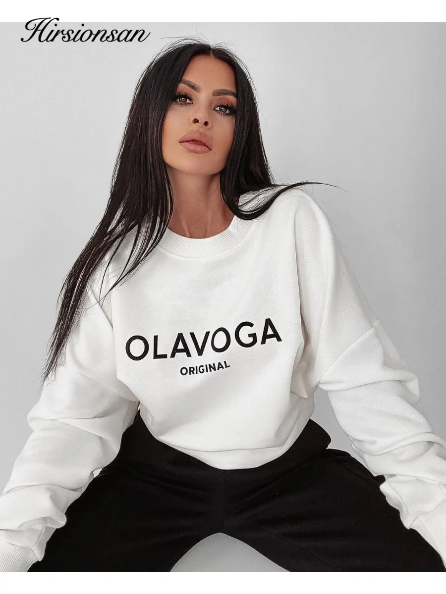 Hirsionsan س الرقبة الصوف "OLAVOGA" رسالة Ins البلوز المرأة 2025 خريف جديد وصول