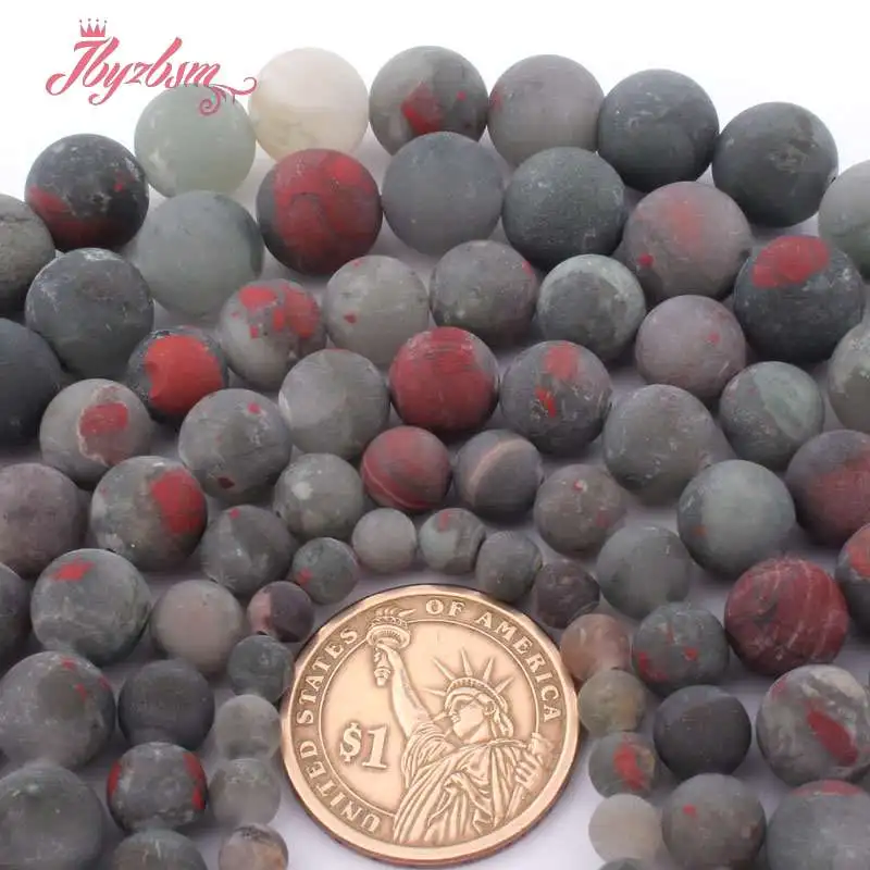 Natural Bloodstone Heliotrope Frost Matte Round Beads Ball Loose 4/6/8/10/12MM Stone Beads For DIY Necklace Jewelry Making 15\