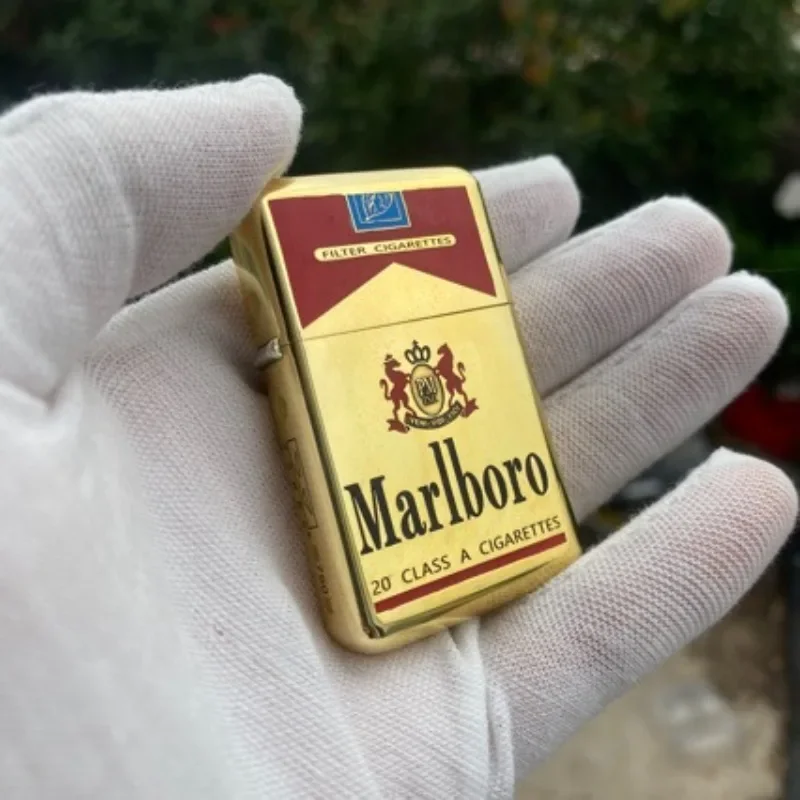 Zorro 790 Kerosine Lighter, Brass White Nickel Enamel, Marlboro Creative Gift for Men Smoke Accesoires