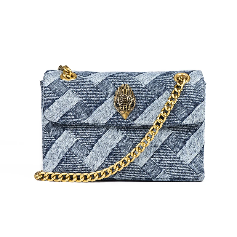 New Wash Denim Handbag In Weave Print Purse Jointing Cross Body Bag Patchwork Jean Lady Street Shoot Fashion Bag