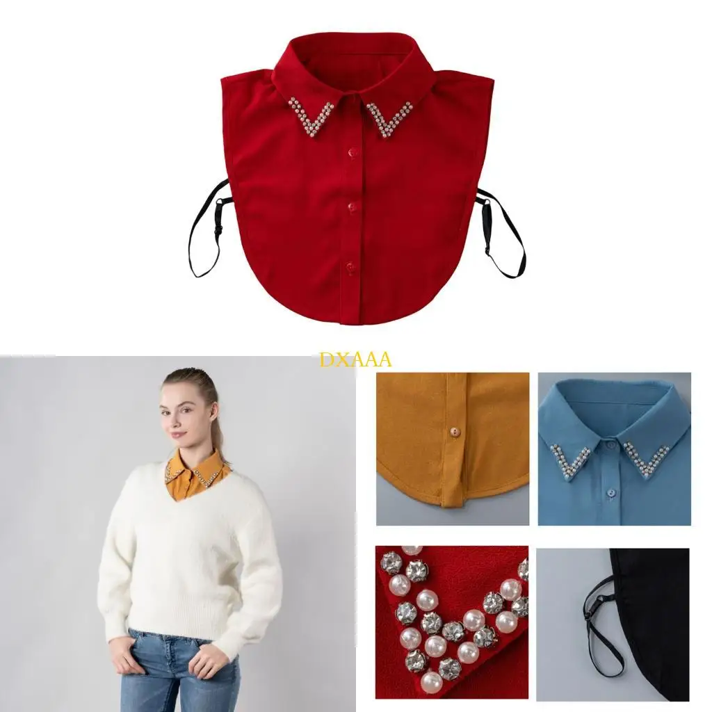 

DXAA Women False Lapel Collar Luxurious Pearls Spread False Collar Half Shirt Collar