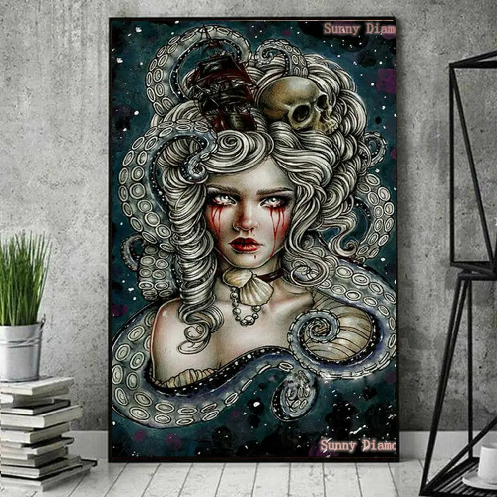 Diamond Art Painting Crystal Kits Rhinestones Octopus Woman Horrible Skull 5D DIY Full Round Drill Mosaic Cross Stitch Cuadro