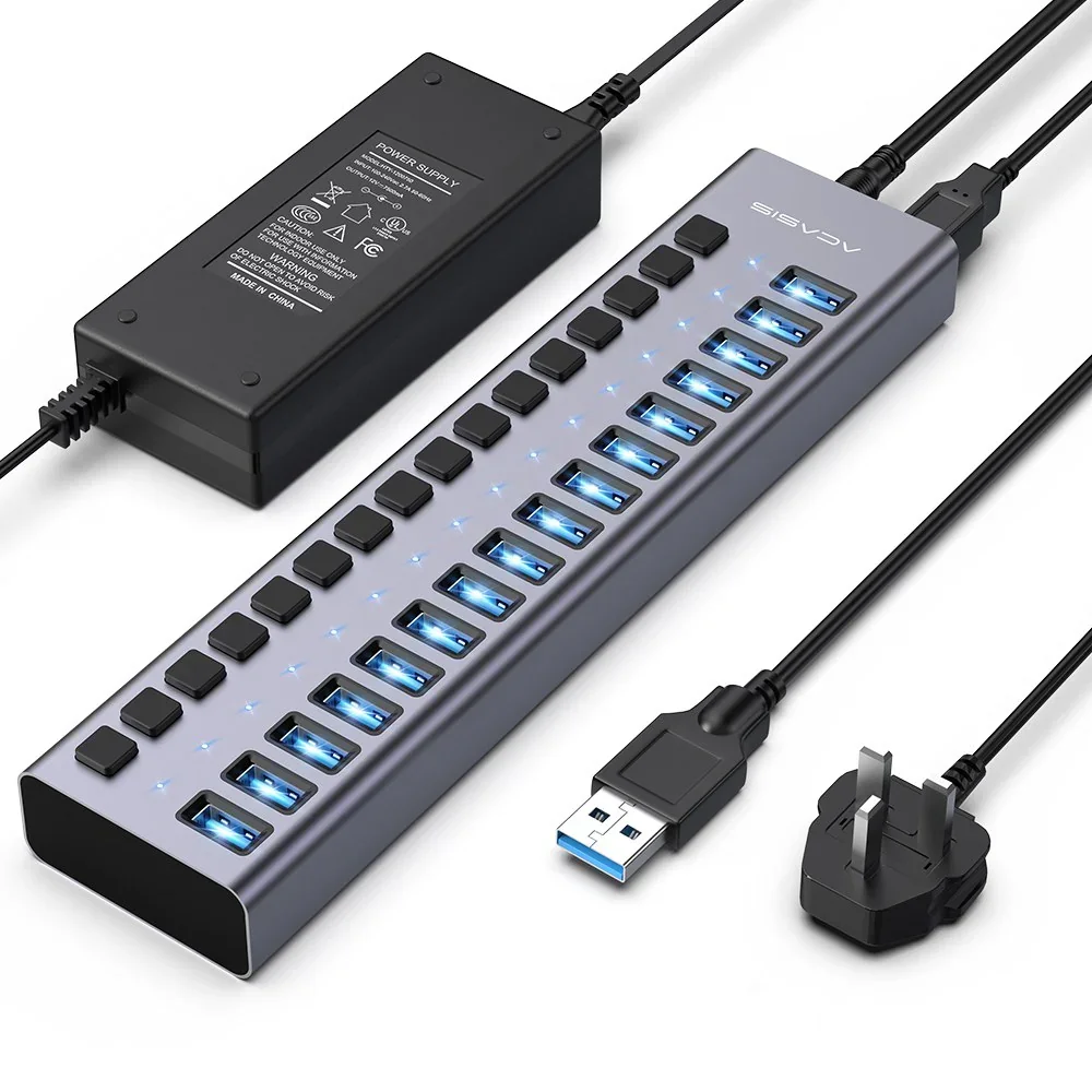 Acasis 16/10/7-poorts USB-hub 10 Gbps Individuele schakelaar Opladen Gegevensoverdracht voor pc Laptop Werkstation Uitbreiding voor meerdere apparaten