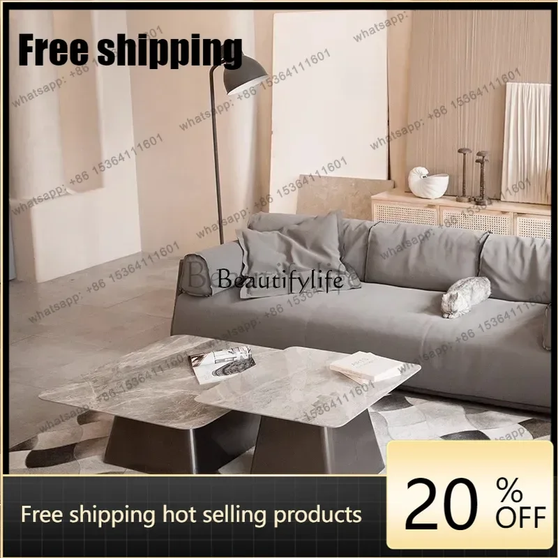 Modern light luxury coffee table rock slab combination small apartment living room home Nordic marble Factory Direct