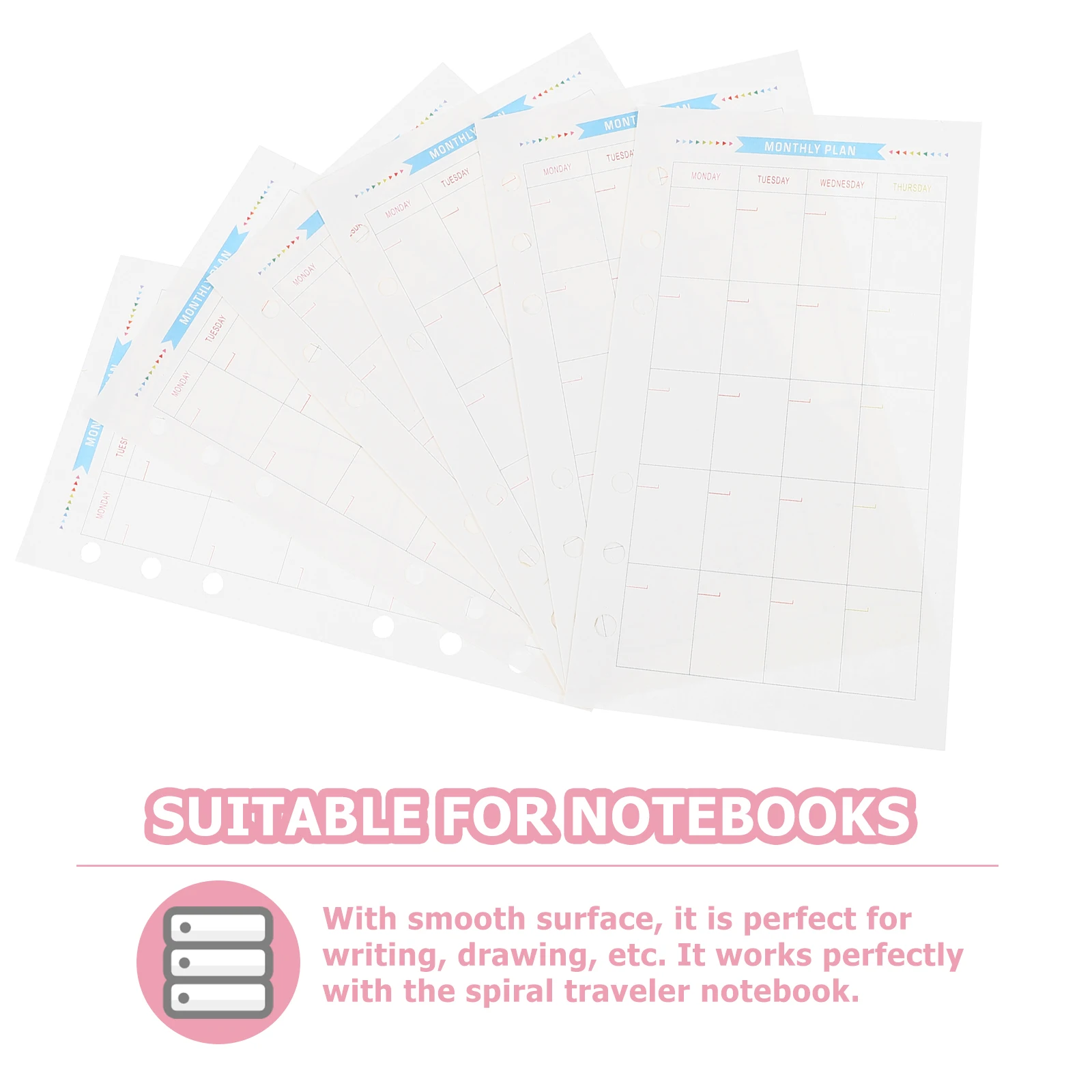

40 Sheets A6 Paper Refills Smooth Surface Writing Drawing Travel Notebook Binder Papers 6 Ring Grid