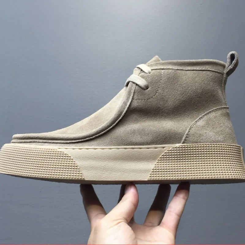 Working Khaki Fashion Boots For Mens Suede Leather Youth Casual Shoe Men Thick Sole Mid Top Couple Casual Platform Short Boots24