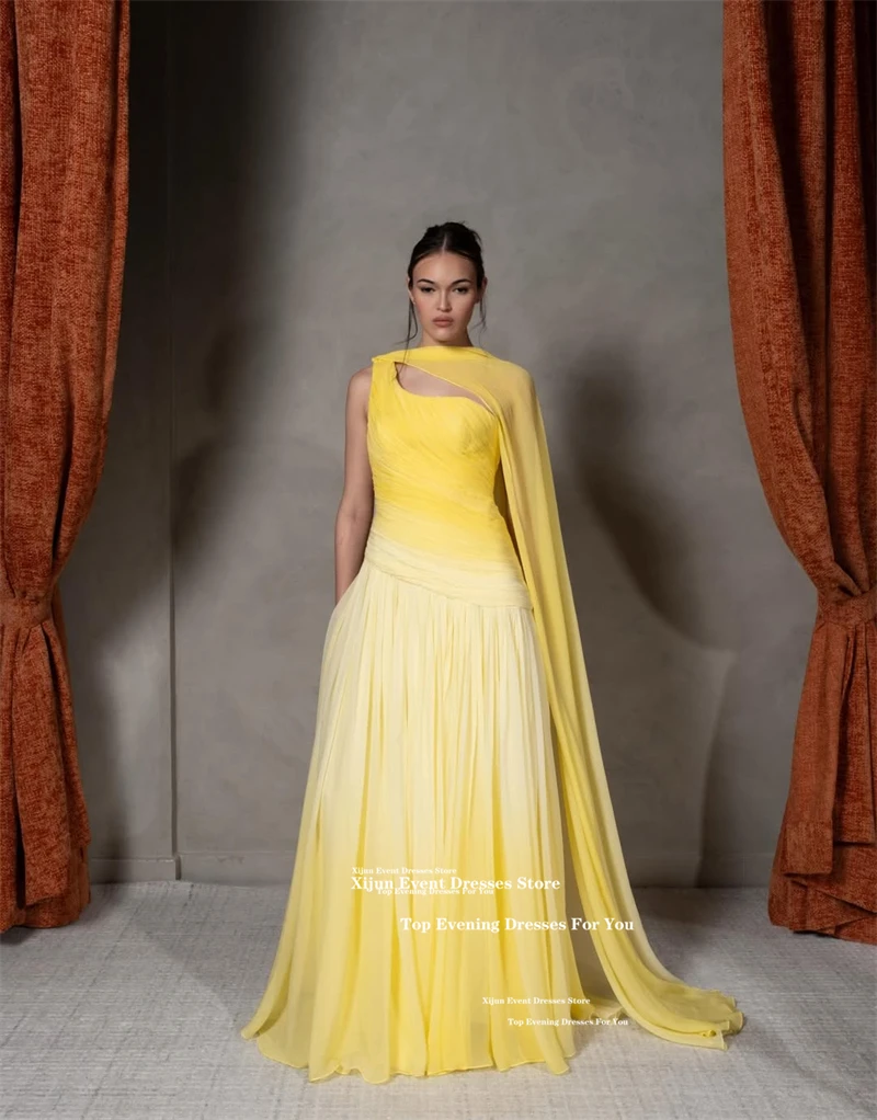 Xijun Elegant Gradient Yellow Evening Dresses Chiffon A-Line Shawl Long Prom Dresses Sleeveless Pleated Maxi Prom Gowns Customiz