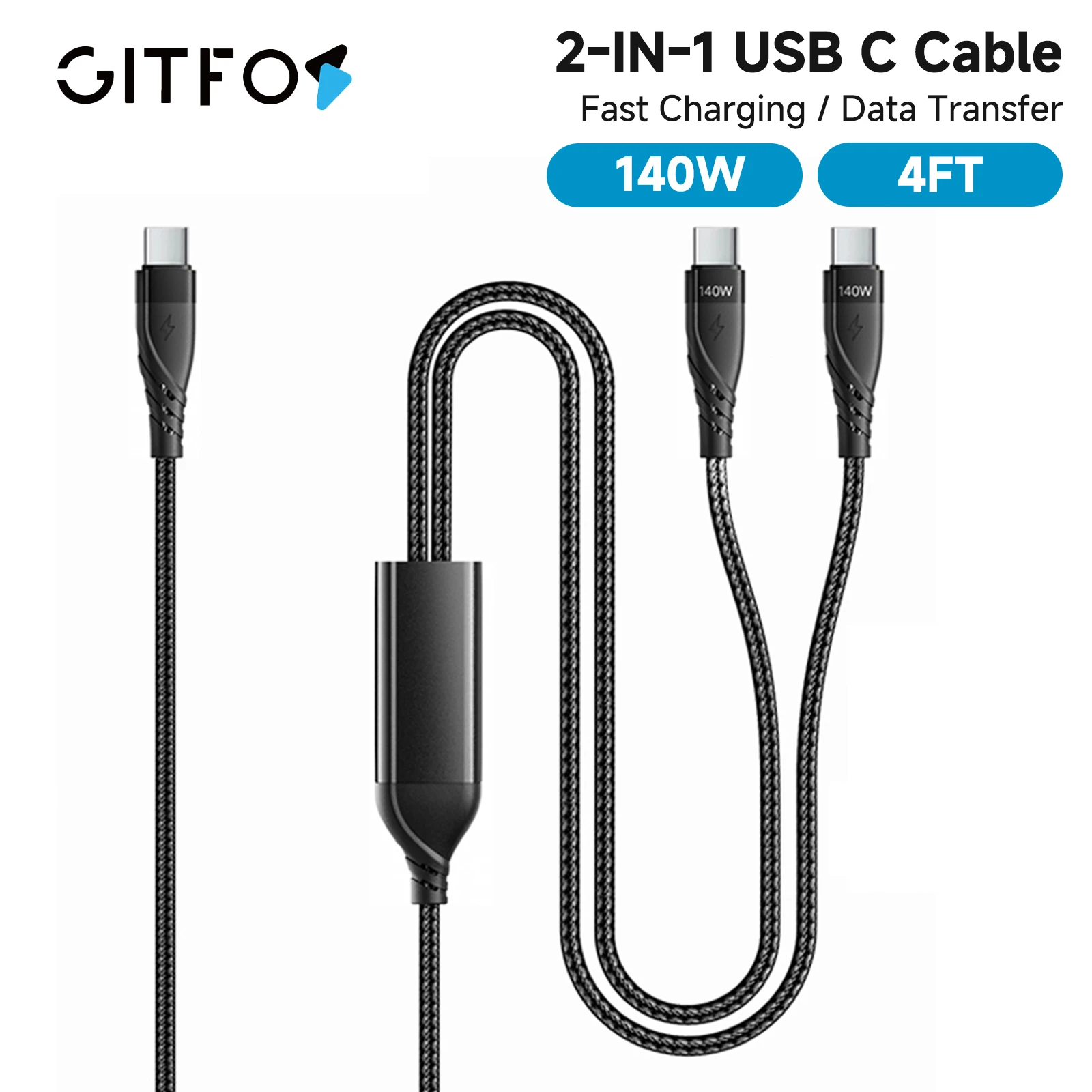 

GITFOS 2 в 1 USB-кабель типа C PD 240 Вт Dual Type C Кабель для быстрой зарядки для iPhone 17 16 15 Pro Xiaomi Huawei USB C Шнур для передачи данных
