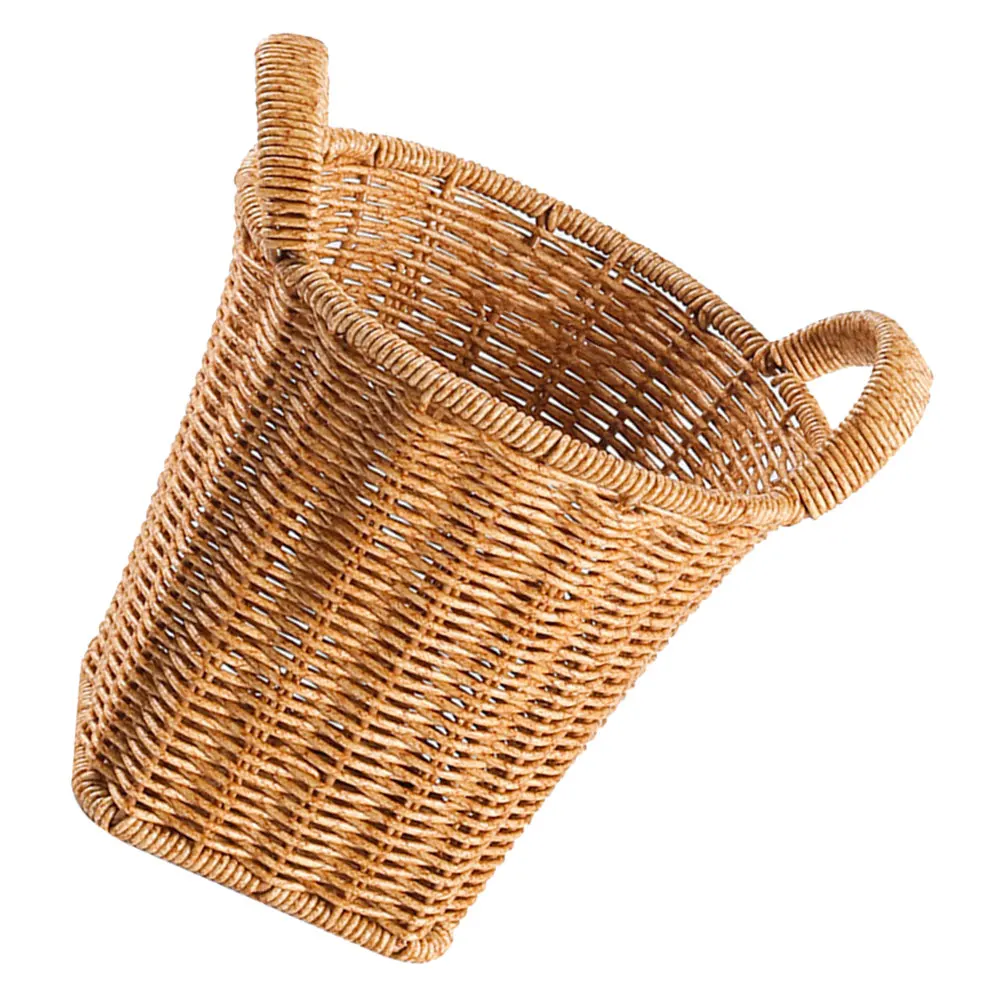 

Rattan-like Woven Storage Basket Small for Organizing Desktop Light Brown Office Handwoven Flower Baskets Multi-functional