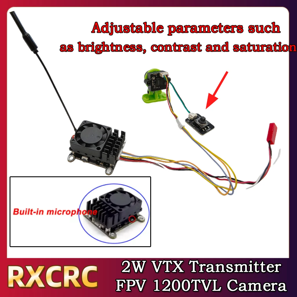 RXCRC FPV transmitter 5.8G 2000mW VTX Adjustable power and 1200TVL 130°FOV camera first-person view RC unmanned aerial vehicles.