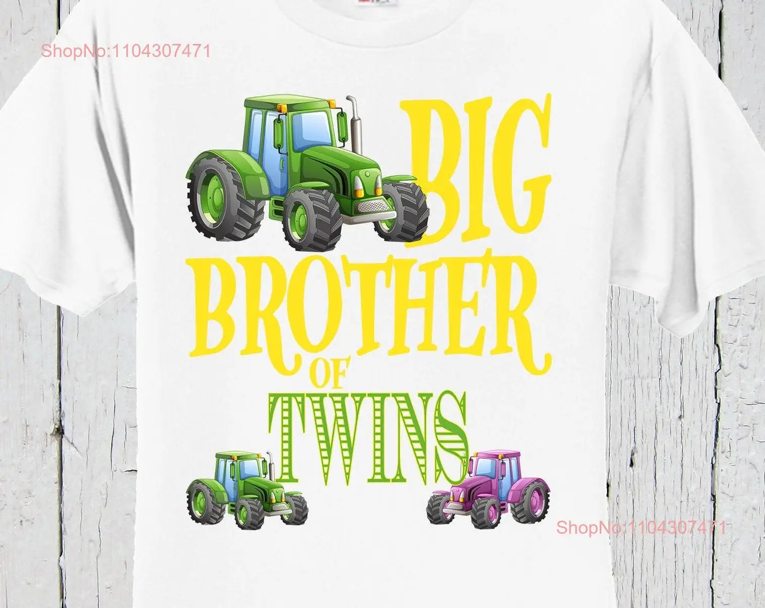 Tractor T Shirt Big Brother of Twins Pregnancy Reveal Baby Announcement Shower Bro long or short sleeves