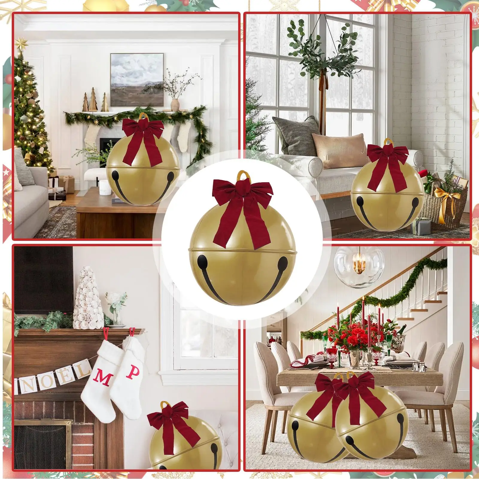 

Гигантские надувные рождественские шары Гигантский колокольчик с бантом Надувные рождественские украшения Всепогодный уличный декор для газона и двора